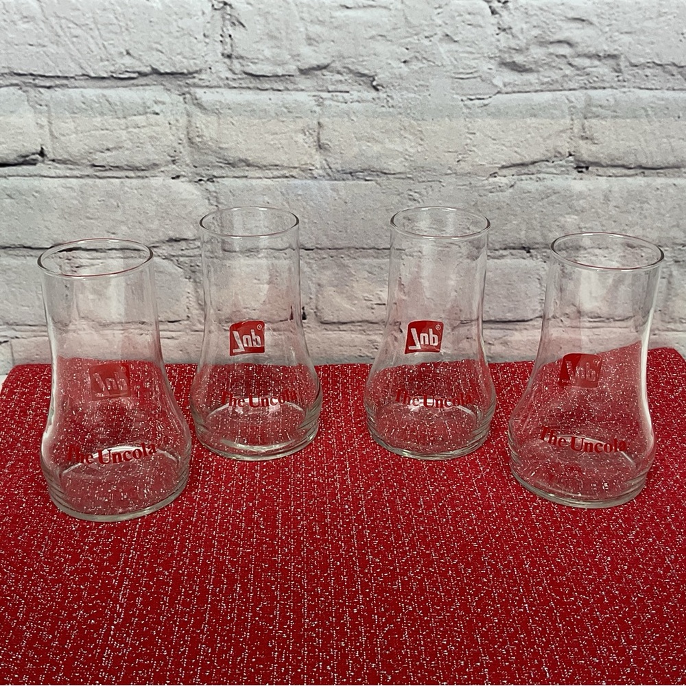 Vintage 1970s 7up The Uncola Glasses Set of 4 Clear Red Logo Collectible Party